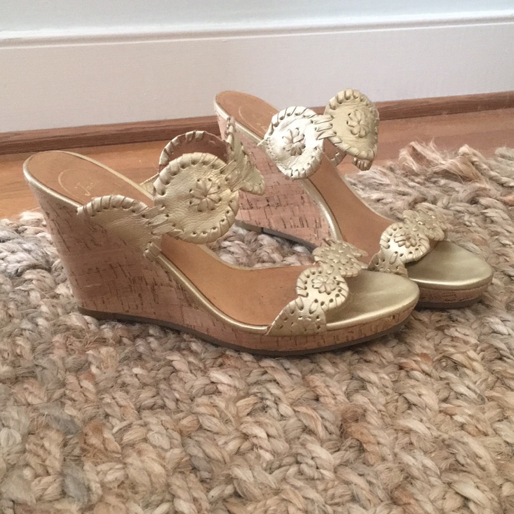 Jack Rogers Gold Luccia Sandal/Wedge, Size 7